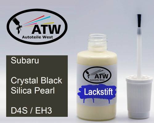 Subaru, Crystal Black Silica Pearl, D4S / EH3: 20ml Lackstift, von ATW Autoteile West.